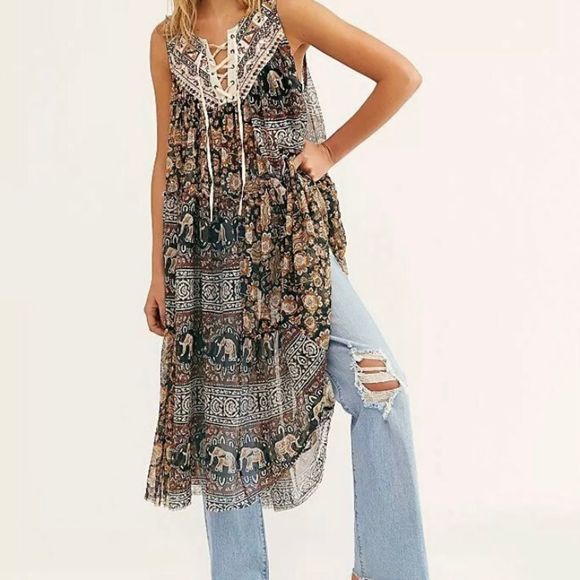 Free People Bohemian Elephant Print Tunic - Picture 1 of 8